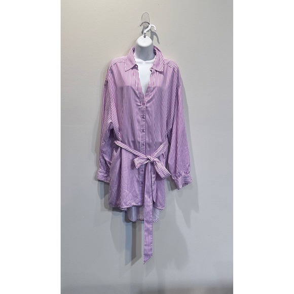 Lane Bryant Tops - NWT Lane Bryant No-Peek Striped Tunic Shirt Purple White 26 Lyocell Belted